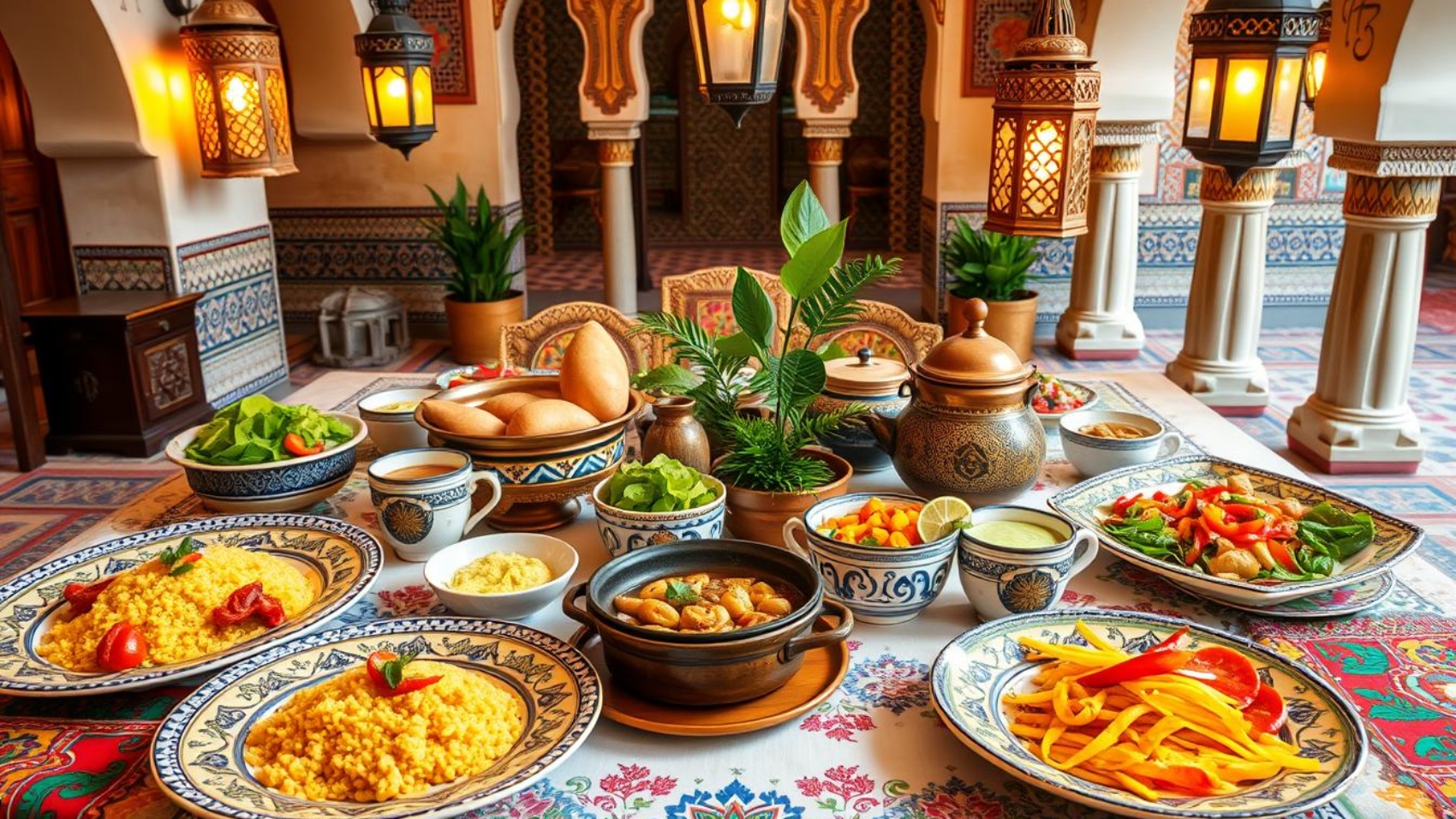 Moroccan cuisine showcasing traditional dishes