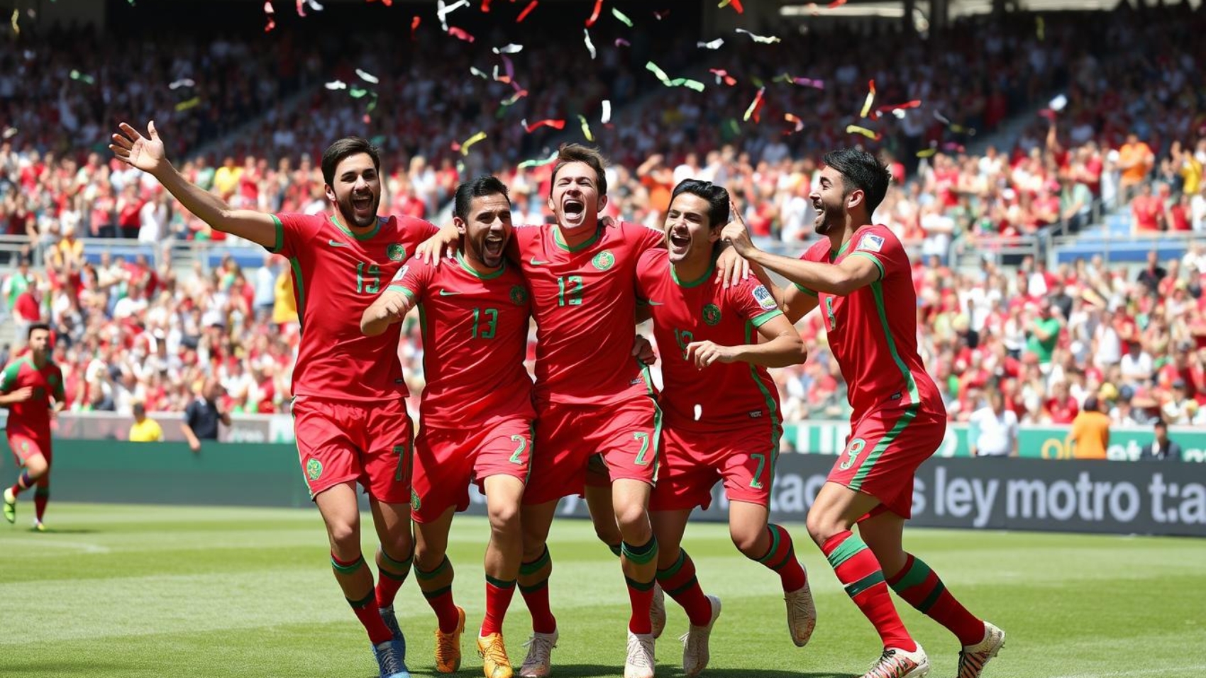 Moroccan national team soccer players celebrating