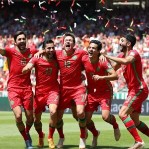 Moroccan national team soccer players celebrating